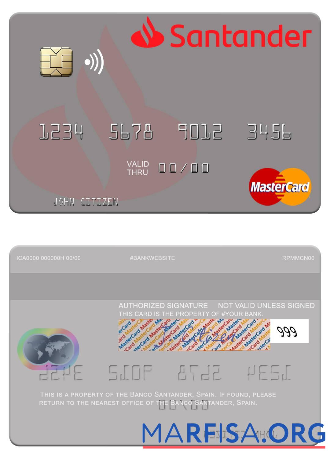 Downloadable Spain Banco Santander mastercard real example